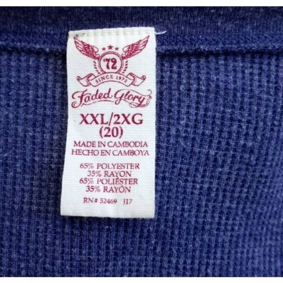 FADED GLORY BLUE HENLEY SZ.XXL EUC. - Picture 3 of 3